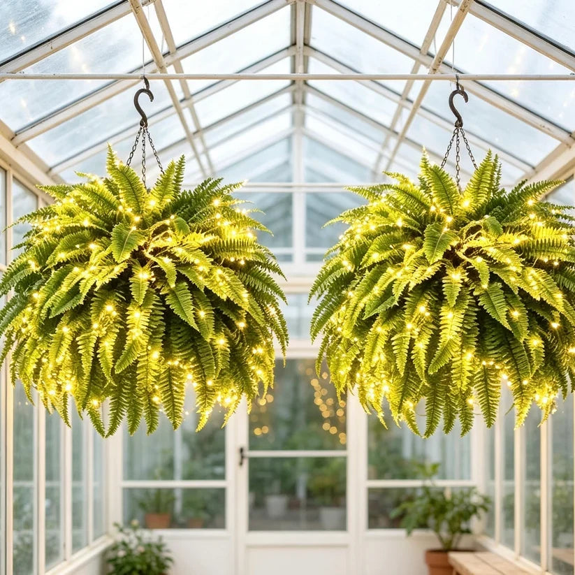 🔥 Last Day Sale Price | 💛Glowing Boston Ferns with Lights – 🌿 Zero Watering, Zero Maintenance
