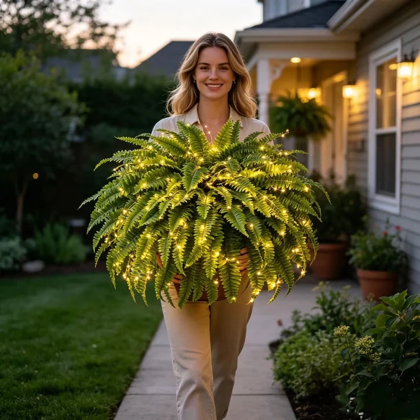 🔥 Last Day Sale Price | 💛Glowing Boston Ferns with Lights – 🌿 Zero Watering, Zero Maintenance