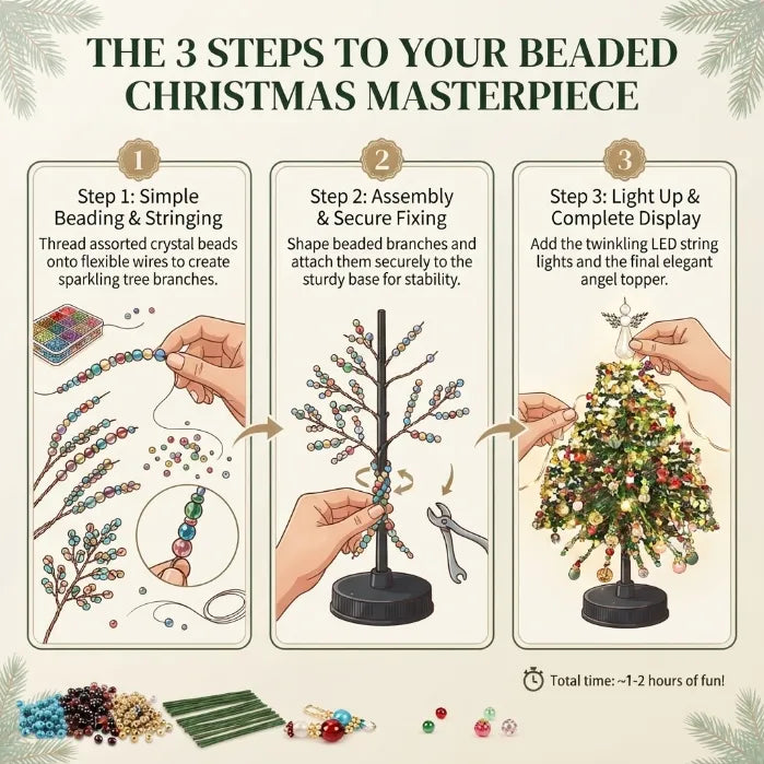 DIY Beaded Christmas Tree Light Kit – Create Your Own Sparkling Holiday Decoration and Cozy Desktop Keepsake