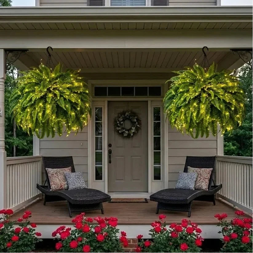🔥 Last Day Sale Price | 💛Glowing Boston Ferns with Lights – 🌿 Zero Watering, Zero Maintenance